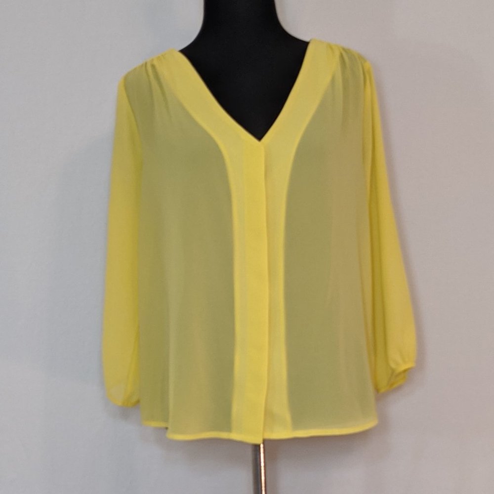 H&M Beautiful Sheer Yellow Button Up Blouse SZ 4